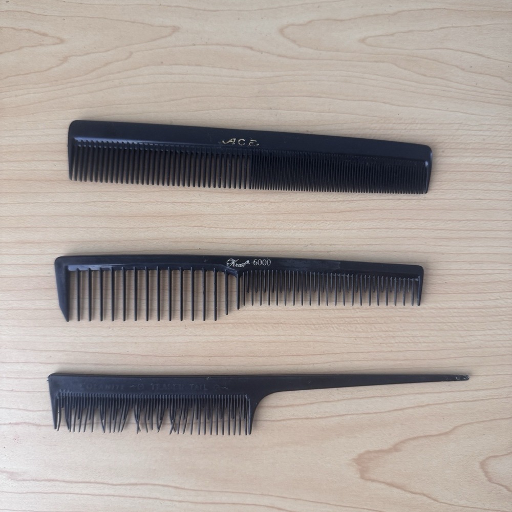 Lot Vintage Genuine Ace Pocket‎ Combs 7" Black Krest 6000 Colanite Teaser